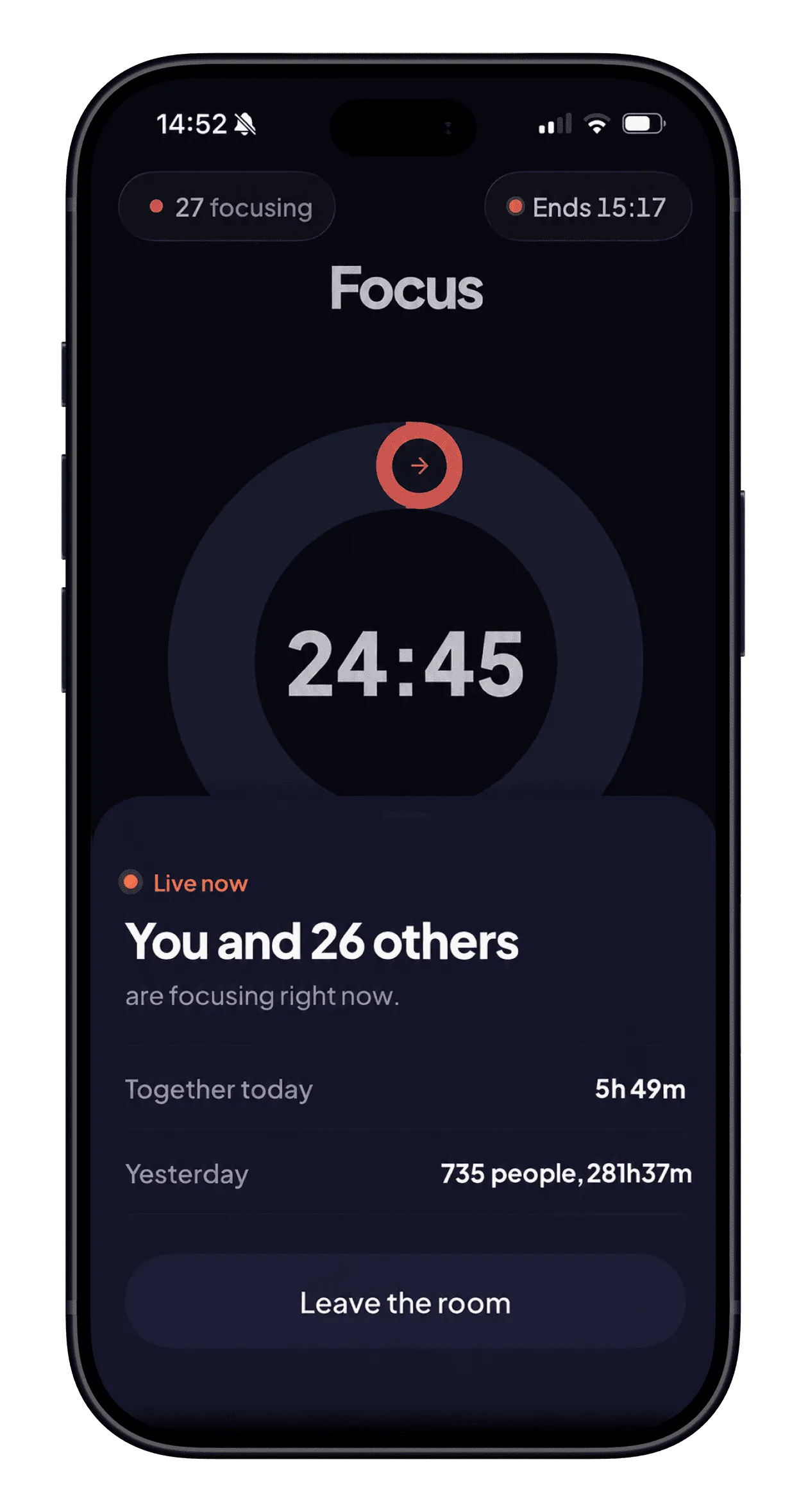 Focus room: you and 26 others are focusing right now